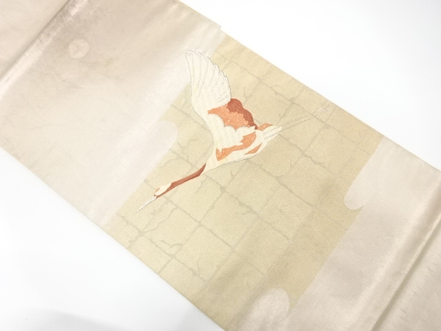 JAPANESE KIMONO / ANTIQUE FUKURO OBI / SILK / EMBROIDERY / CRANE